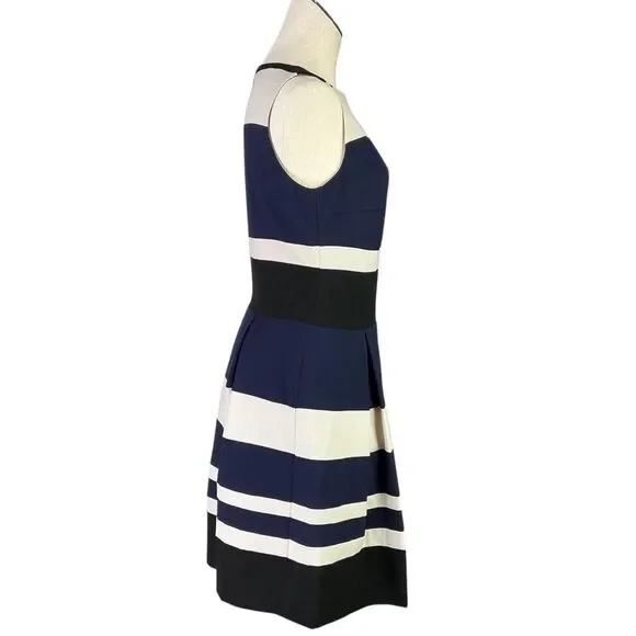 Lauren Ralph Lauren Fit Flare Dress Women 8 Blue Colorblock Stripes Sleeveless - Picture 4 of 7
